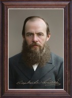 Obraz Fiodor Dostojewski portret z podpisem w drewnianej ramie ze szkłem