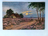 ZAGINIONY ŚWIAT ZACHÓD SŁOŃCA WRZOSOWISKO przedwojenna POCZTÓWKA OLEJ