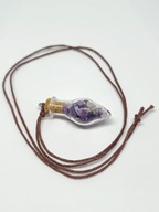 Naszyjnik wisiorek z minerałami ametyst fluoryt buteleczka rzemyk