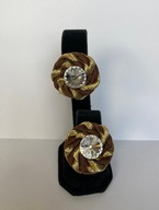 VINTAGE KLIPSY OKRĄGŁE ZŁOTO BRĄZOWE Z OZDOBNYM KRYSZTAŁKIEM LATA 80