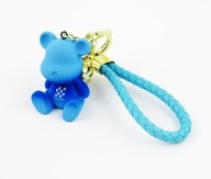 Brelok do torebki kluczy damski misiek niebieski ombre kratka dzwonek