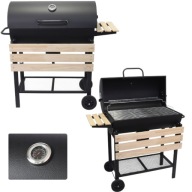 GRILL WĘGLOWY OGRODOWY 2 RUSZTY CHROMOWANE TERMOMETR POPIELNIK 2 PÓŁKI