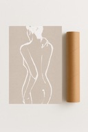 Plakat bez ram 21x30cm Beige Line Woman Body Kobieta Akt Minimalizm Beż Hit
