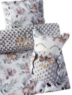 ZESTAW Kocyk 50x75cm+podusia+SOWA HAFT imię METRYCZKA narodziny PREZENT