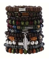 Zestaw męskich bransoletek BOHO - drewno - koraliki - styl & komfort