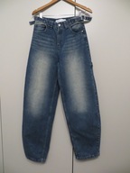 Luźne jeansy spodnie carpenter 34 Bershka wyblakły niebieski