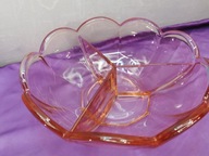 bomboniera patera owocarka grube różowe szkło trójdzielna