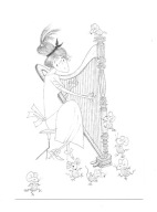 Pocztówka - F. Westendorp, Harfistka i małe myszki / harfa ...