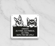 Tabliczka informacyjna uwaga zły pies OWCZAREK NIEMIECKI I KOT