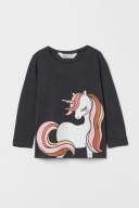 H&M Bawełniany top z nadrukiem jednorożec unicorn 134/140 ciemnoszary