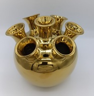 ciekawy Wazon taki inny - ceramika złoty kolor - 7 szyjek - świetny 15 cm