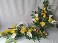 Komplet cmentarz wiosna gladiola tulipan kalia zółty