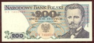 200 zł. 1986 r. ser. DR UNC b. rzadka seria - PIĘKNY !!!
