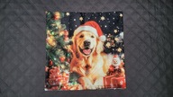 Świąteczny Golden Retriever - jednostronna poszewka na poduszkę