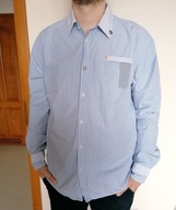Scotch & Soda koszula męska casual niebieska w paski metalowe logo r. XXL