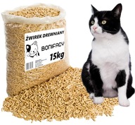 ŻWIREK DLA KOTA DREWNIANY SOSNOWY PELLET BONIFACY NATURALNY 15 KG
