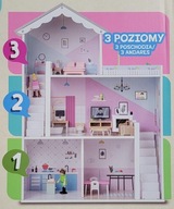 Elefun drewniany domek dla lalek z akcesoriami piętrowy 80cm mebelki figurk