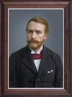 Obraz Stanisław Wyspiański portret z podpisem w drewnianej ramie ze szkłem