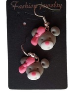 KOLCZYKI Z MODELINY FIMO MIŚKI MISIE SZARO RÓŻOWE