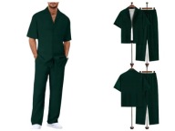 Old Money – Męski Zestaw Casual z Koszulą i Spodniami - Ciemnozielony