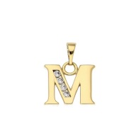 86984 Zawieszka stal chirurgiczna 316L pozłacana 18k literka M z cyrkoniami