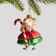 Bombka dla dziewczynki myszka w sukience laska cukrowa ze szkła na prezent