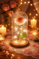 WIECZNA RÓŻA W SZKLE ŚWIECĄCA LED RÓŻOWO - BIAŁA KWIAT WALENTYNKI