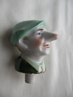 ŚMIESZNY KRASNAL przedwojenny PORCELANOWY KOREK-NALEWAK DO BUTELKI-KARAFKI