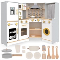 DREWNIANA KUCHNIA INTERAKTYWNA XXL Z OŚWIETLENIEM LED I AKCESORIAMI PREZENT