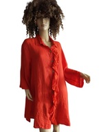 WŁOSKA długa KOSZULA LNIANA z falbaną rękaw pod. 44/46