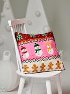 świąteczna poszewka do pokoju dziecka poduszka w bałwanki pierniczki różowa