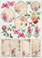 LEMONCRAFT papier ozdobny A4 VINTAGE TIME labels 1 - zestaw 5 sztuk