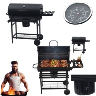 Grill ogrodowy węglowy z pokrywą duży z półkami popielnik czarny Grand