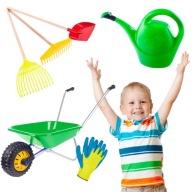ZESTAW ZABAWEK DLA DZIECKA DO OGRODU TACZKA ŁOPATKA GRABKI KONEWKA ZABAWKI