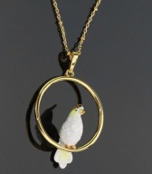 NASZYJNIK EMALIA papuga ara ptak kwiaty emaliowany