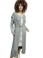 ciepły długi SWETER kardigan wzór warkocze 38/40