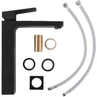 WYSOKA BATERIA UMYWALKOWA STOJĄCA NABLATOWA ŁAZIENKOWA KRAN CZARNA+ELEMENTY