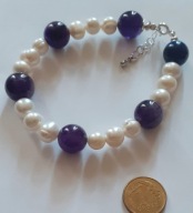 Ametysty i białe perły słodkowodne, srebro 925
