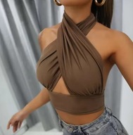 Modny i seksowny top na ramiączkach, kolor brązowy, rozmiar L