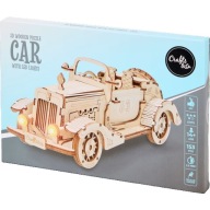 Drewniane puzzle 3D samochód retro - vintage z działającymi światłami