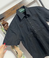 1 Selected czerń folkowe pasy kwiaty len bawełna M upały letnia haftowana