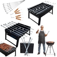 GRILL GRIL WĘGLOWY PRZENOŚNY MAŁY TURYSTYCZNY SKŁADANY MANGAL 6X SZPIKULCE