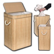 POJEMNIK KOSZ NA PRANIE BIELIZNĘ BAMBUSOWY 80L Z POKRYWĄ BEŻOWY