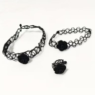 KOMPLET żyłka akryl NASZYJNIK bransoletka pierścionek CZarny gotyk