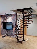 Schody spiralne, kręcone balustrada ażurowa struny ze stali płaskiej