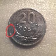 20 gr. 1980 rok, destrukt, końcówka blachy.