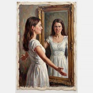 Odbicie w lustrze kobieta akceptacja siebie obraz na płótnie 55x80 ego