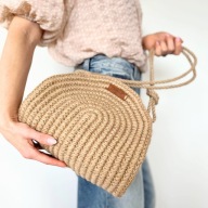 Jute Coil Rhythm - torebka jutowa, spiralny splot, ręcznie szydełkowana