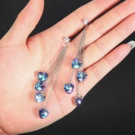 KOLCZYKI DŁUGIE WISZĄCE DIAMENTY vintage sercediamentem fioletowy niebieski