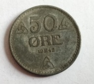 moneta Norwegia 50 ore 1942 przedwojenne cynk
